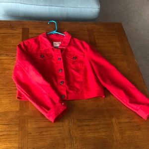 Red denim jacket